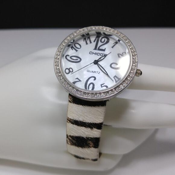 Chico's Animal Print Leather Watch, White Face, Animal Print Band, 9 Inches - Picture 4 of 11